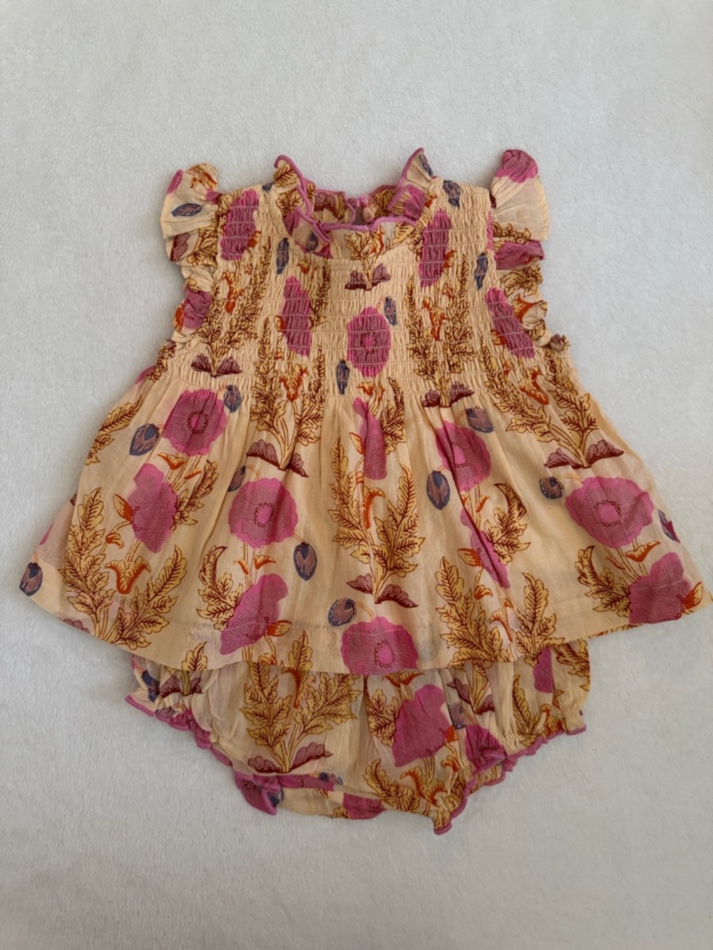 {NWT} Pink Chicken | Stevie Floral Smocked Boho Dress Set Purple Gilded (3/6M) - Picture 15 of 15